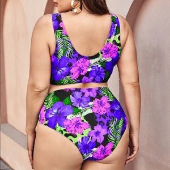 Two piece blue and purple floral swimsuit - Picture 2 of 2